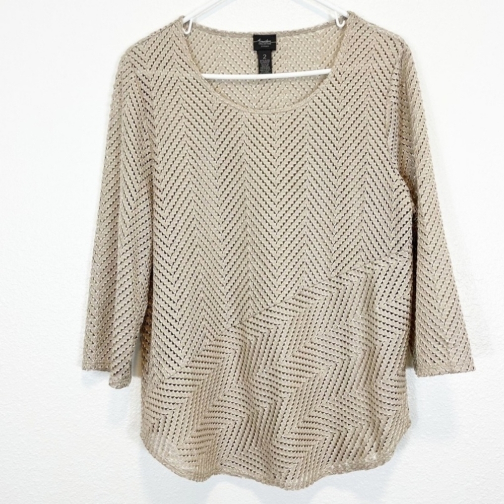 Chico’s Traveler Collection Gold Loose Knit Reverse Weave Blouse Size 3 (L) 16